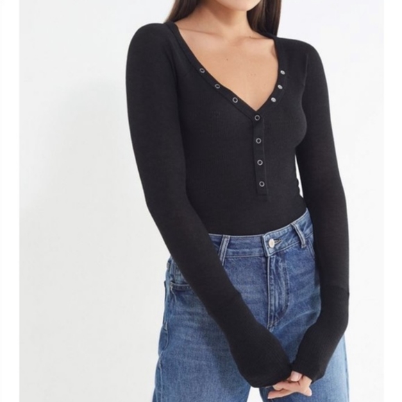 Urban Outfitters Tops - Urban Outfitters Out from Under Black Ling Sleeve Snap Henley Top